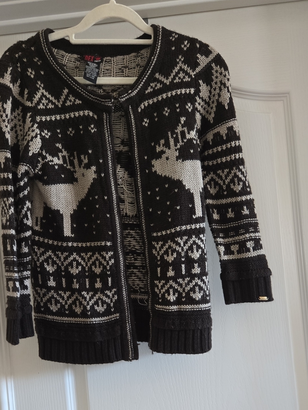 Dex Dark Brown and Cream Reindeer Zip-Up Cardigan